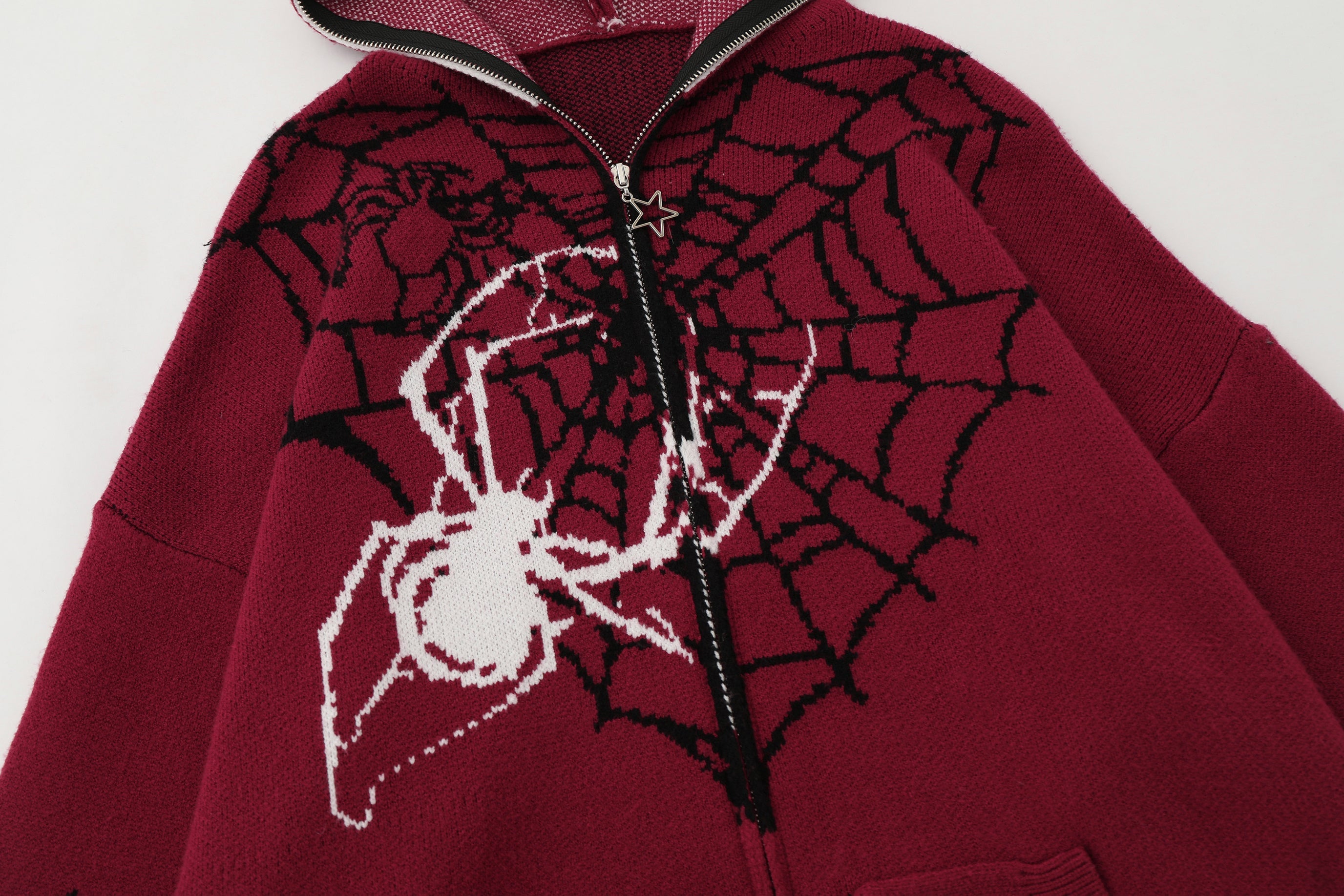 3-6-5.shop Spider Web Knit Zip Hoodie