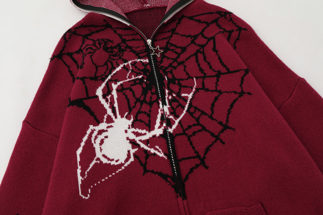 3-6-5.shop Spider Web Knit Zip Hoodie