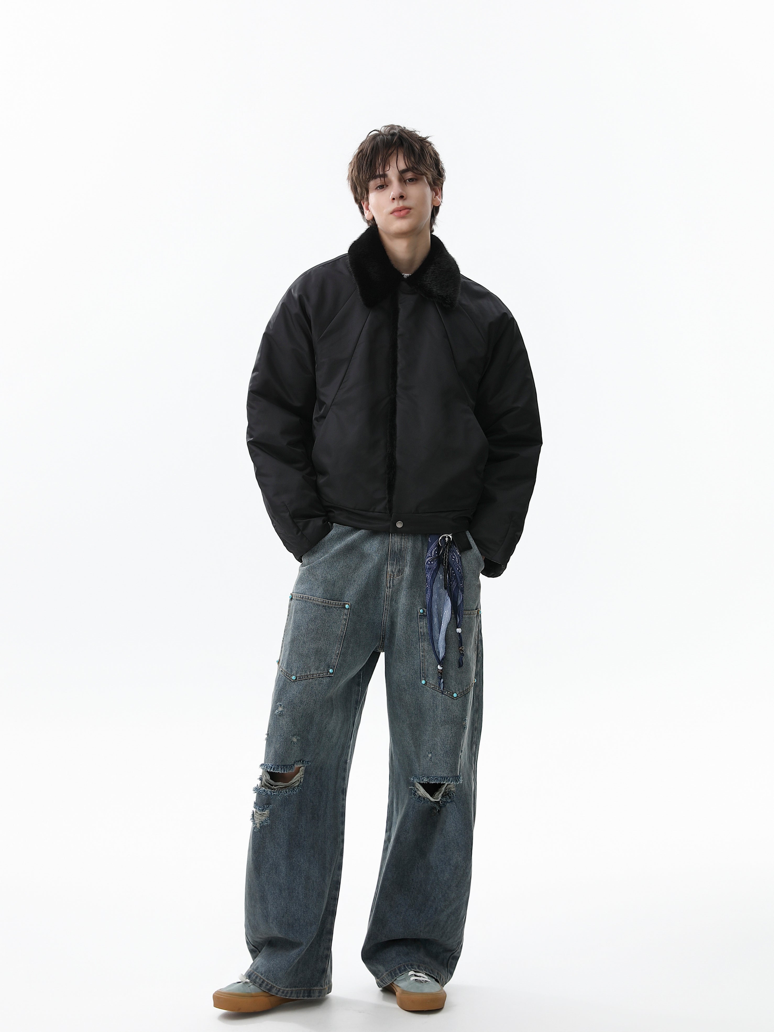 3-6-5.shop Faux Fur Collar Nylon Jacket