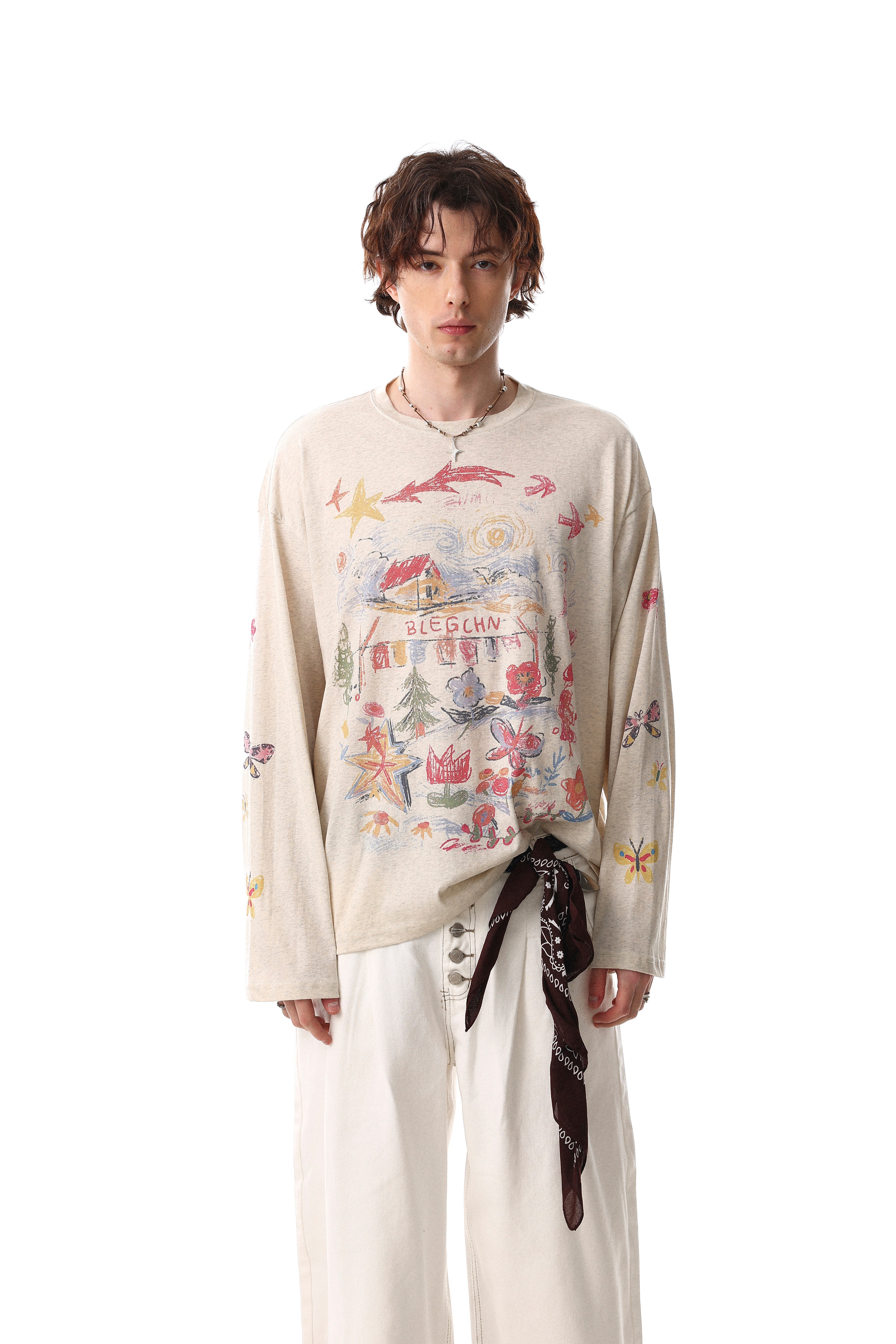 3-6-5.shop Hand-Drawn Art Graphic Long Sleeve Tee
