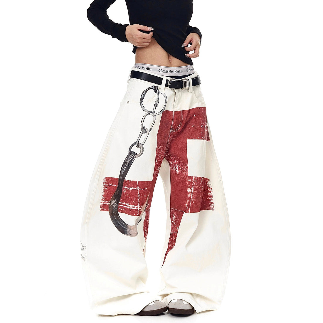 3-6-5.shop Chain Print Cross Barrel Jeans