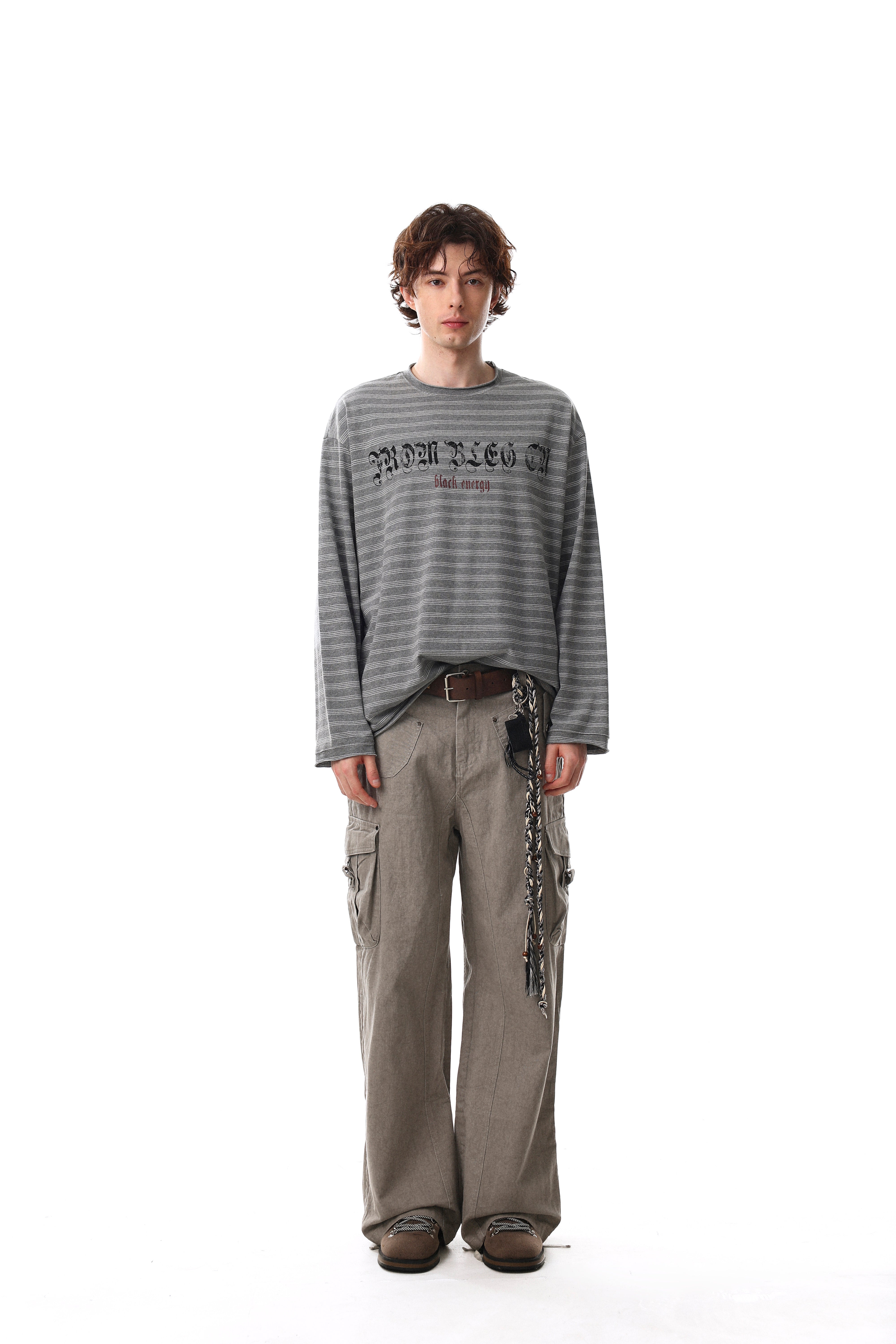 3-6-5.shop Striped Gothic Logo Long Sleeve Tee