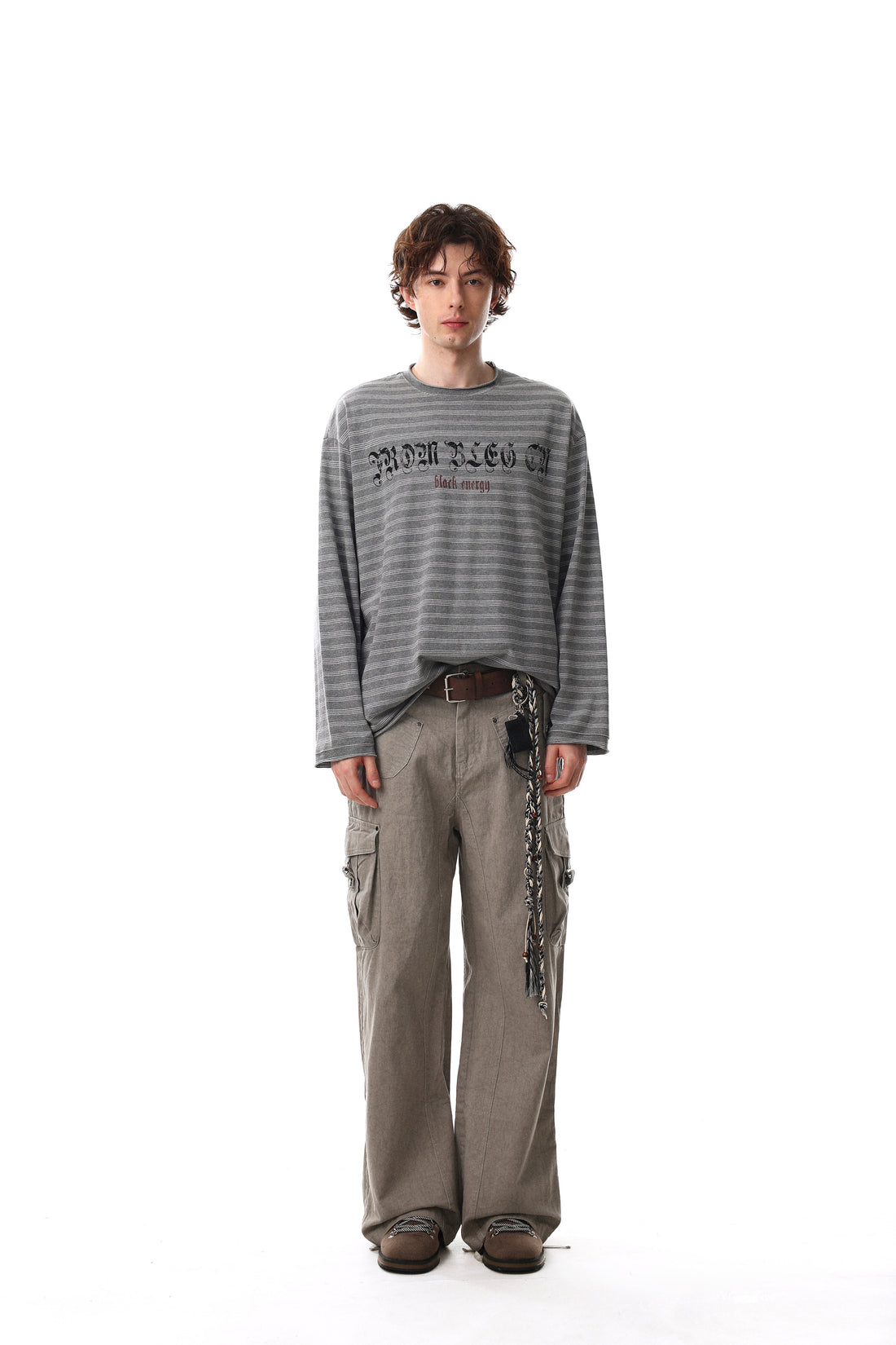 3-6-5.shop Striped Gothic Logo Long Sleeve Tee