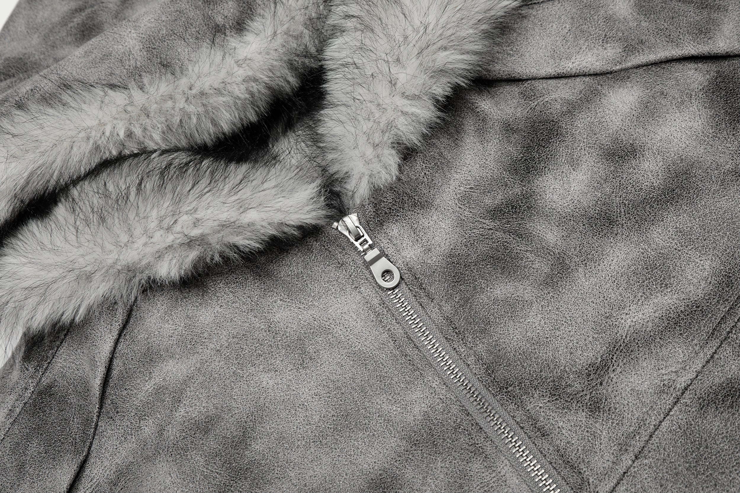 3-6-5.shop Washed Faux-Fur Hooded Jacket