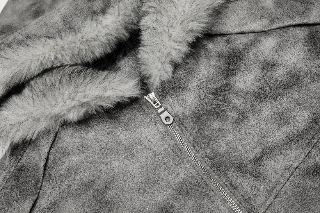 3-6-5.shop Washed Faux-Fur Hooded Jacket