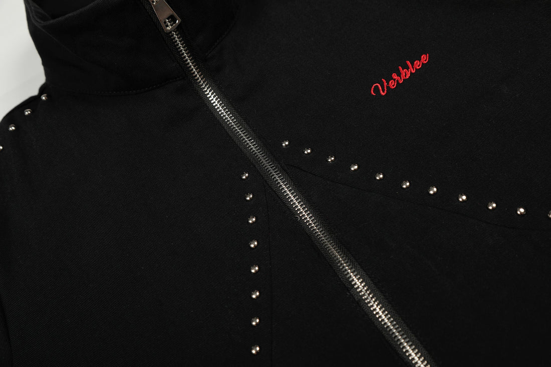 3-6-5.shop Rivet-Belted Cropped Rider Jacket