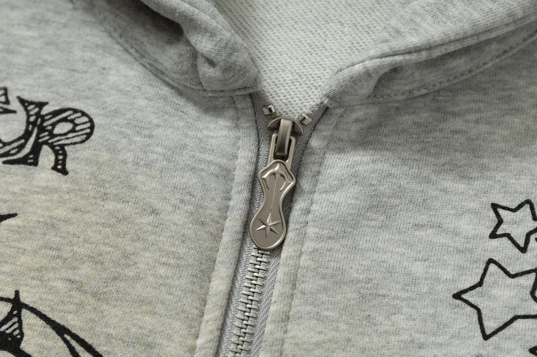 3-6-5.shop Doodle Graphic Zip Hoodie