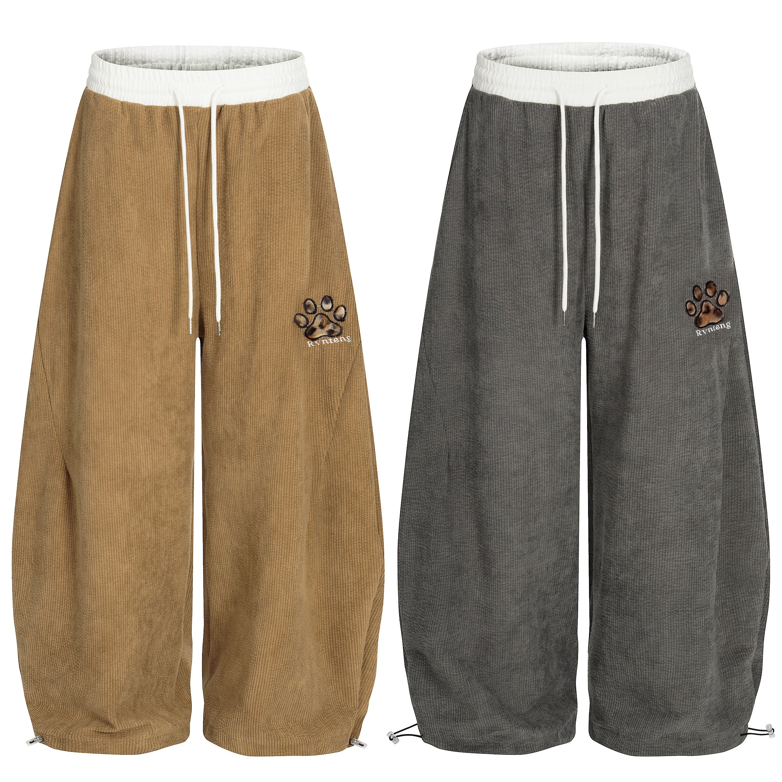 3-6-5.shop Corduroy Paw Embroidered Pants