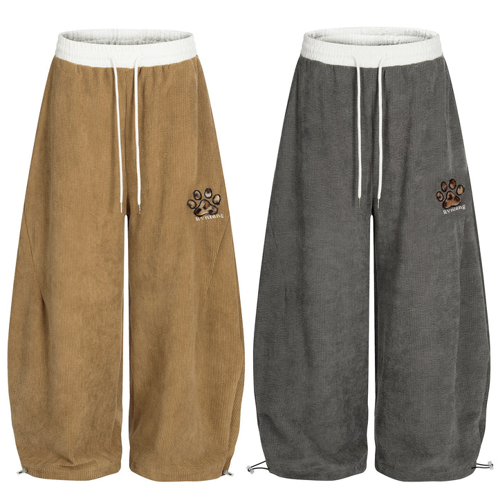 3-6-5.shop Corduroy Paw Embroidered Pants