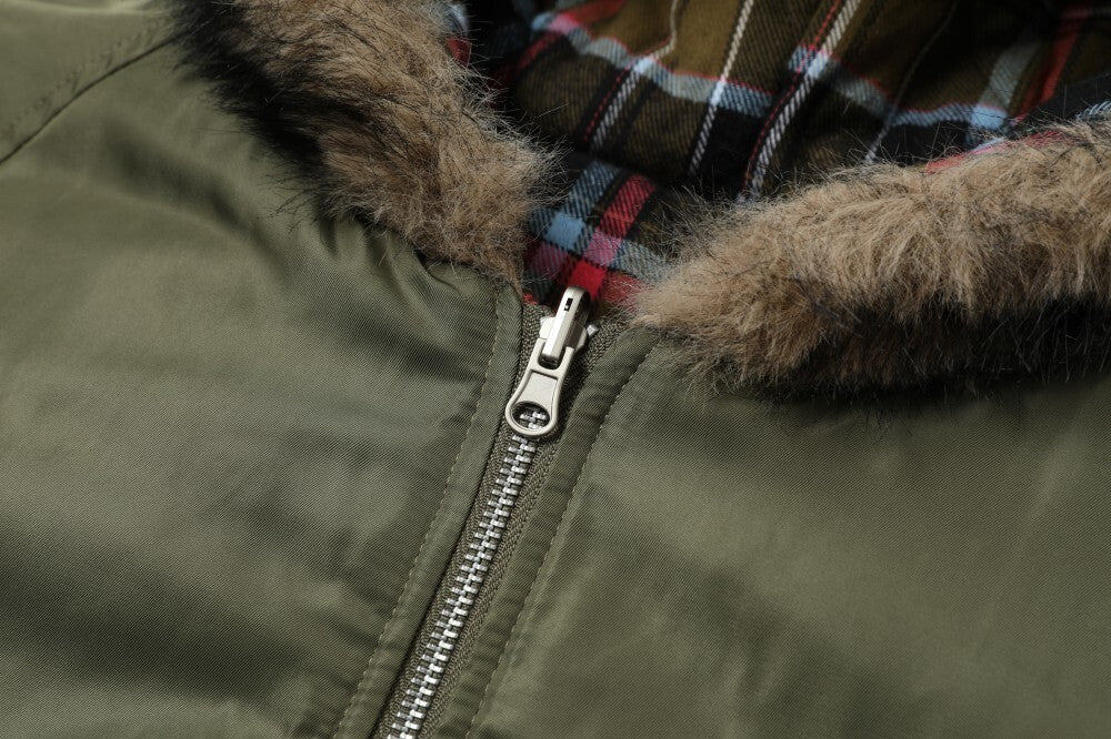 3-6-5.shop Reversible Plaid Fur Hooded Jacket