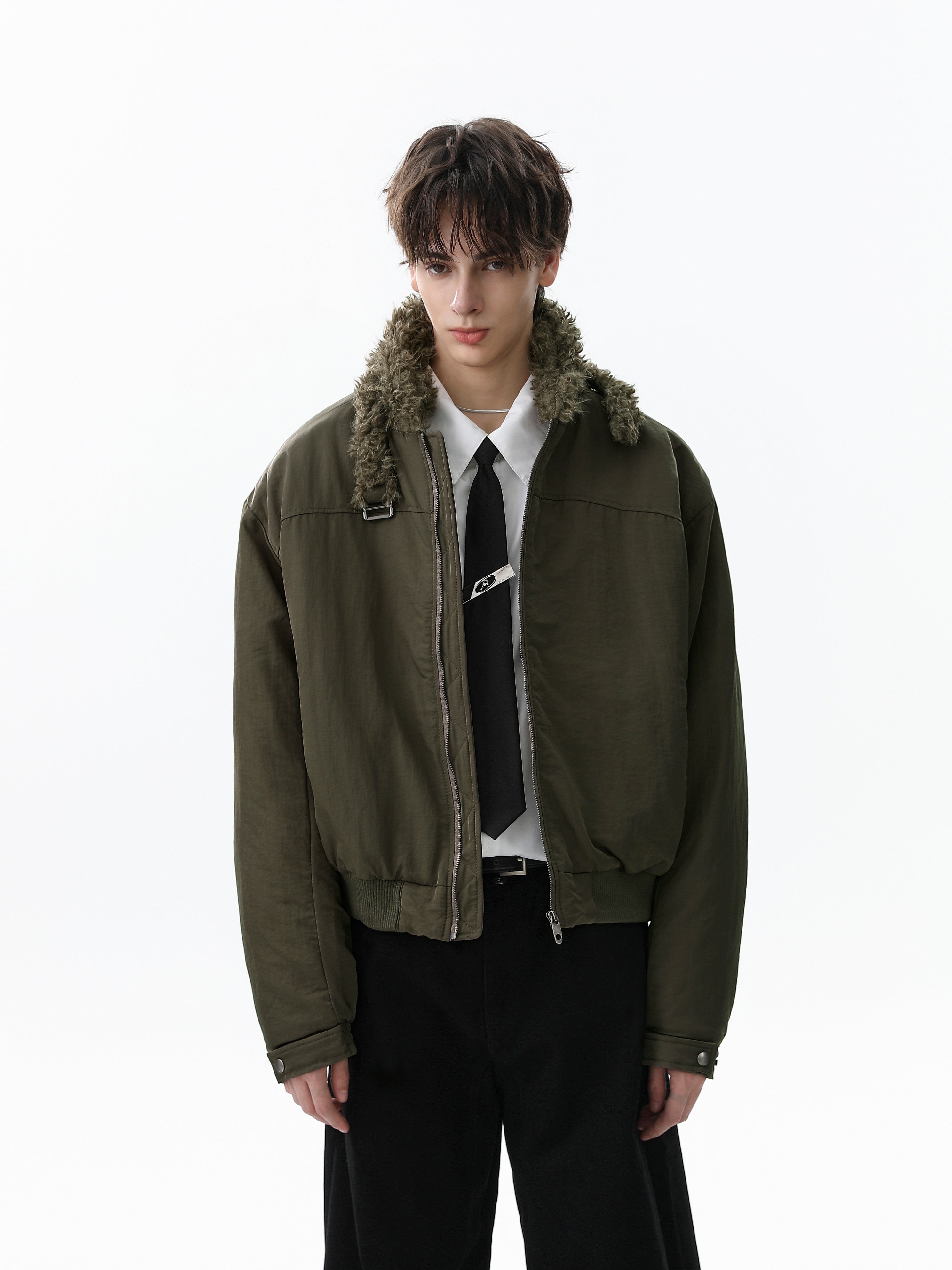 3-6-5.shop Faux Fur Collar Bomber Jacket