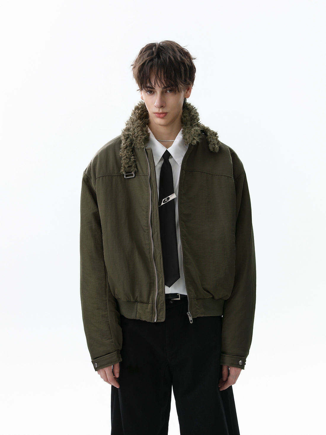 3-6-5.shop Faux Fur Collar Bomber Jacket