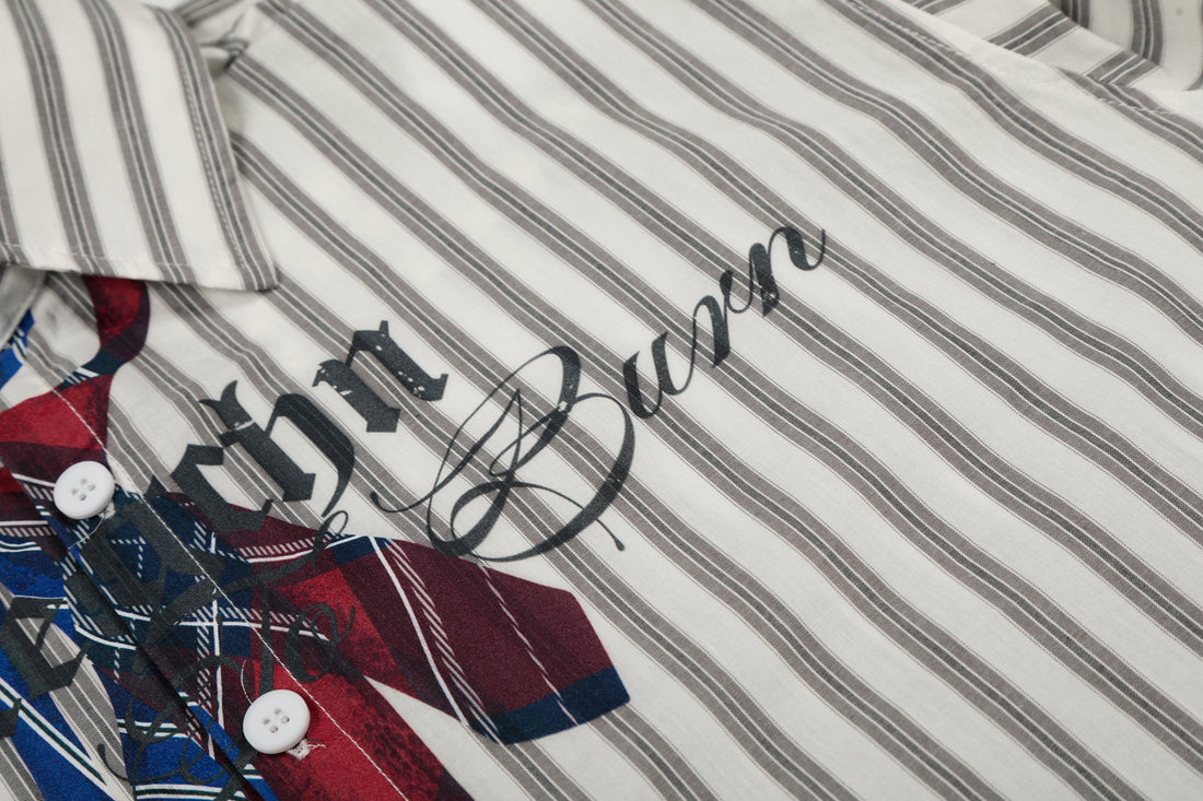 3-6-5.shop Striped Tie-Detail Button-Up Shirt