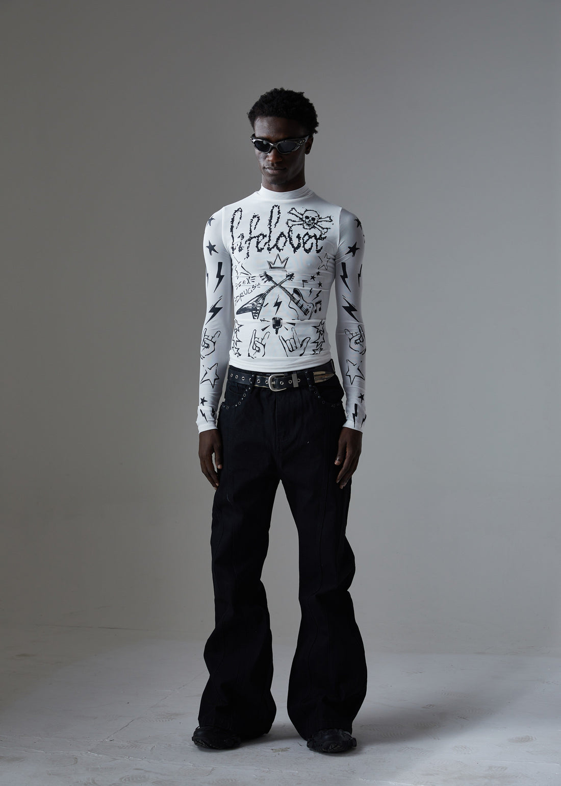 3-6-5.shop Studded Panel Wide-Leg Jeans