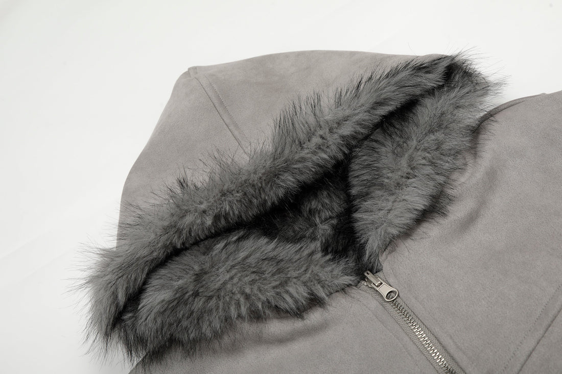 3-6-5.shop Reversible Faux Suede Fur Hooded Jacket