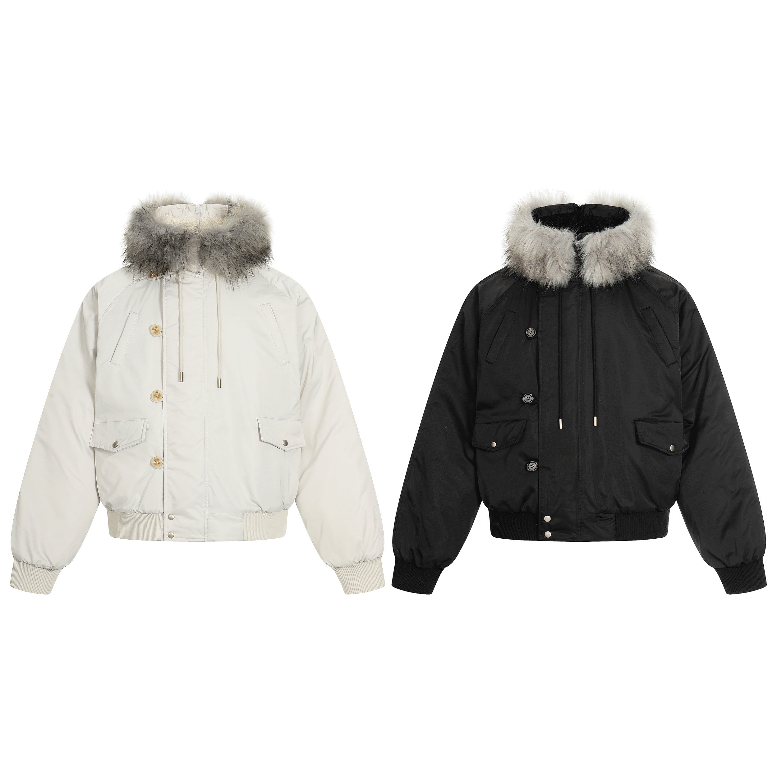3-6-5.shop Faux Fur Trim Padded Bomber Jacket