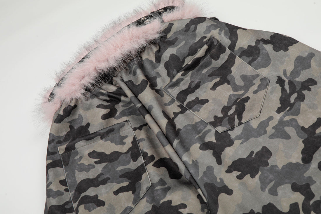 3-6-5.shop Camo Faux Fur Trim Pants