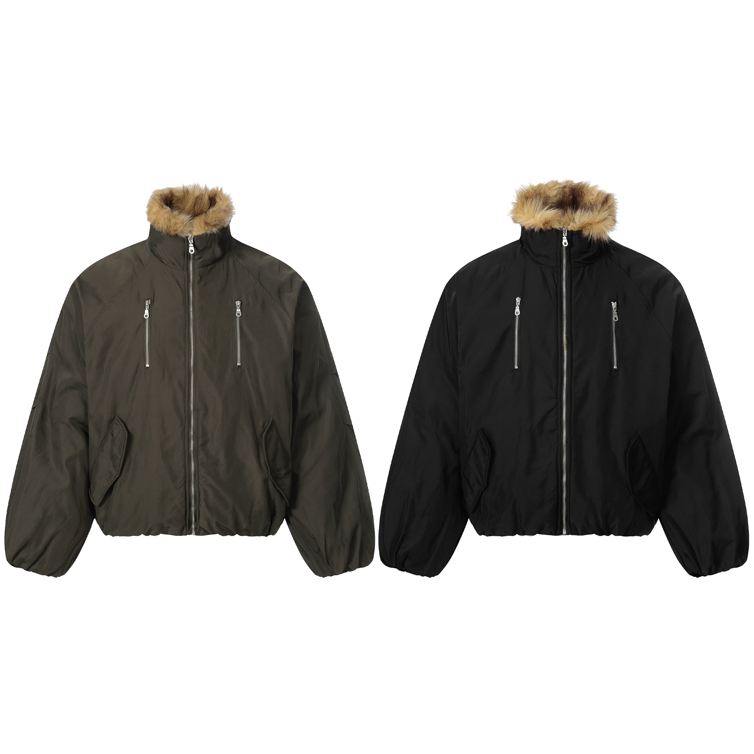 3-6-5.shop Faux Fur Collar Utility Bomber Jacket