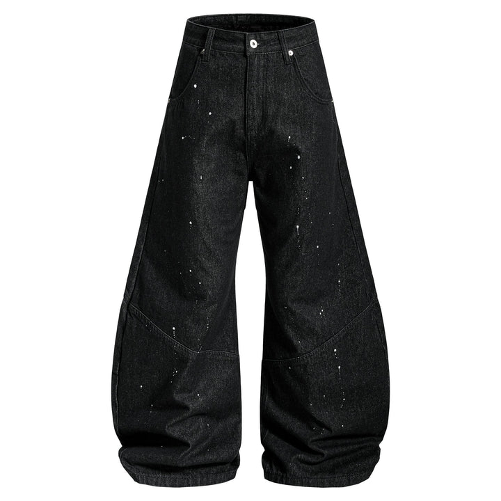 3-6-5.shop Stripe Panel Paint-Splatter Wide-Leg Jeans