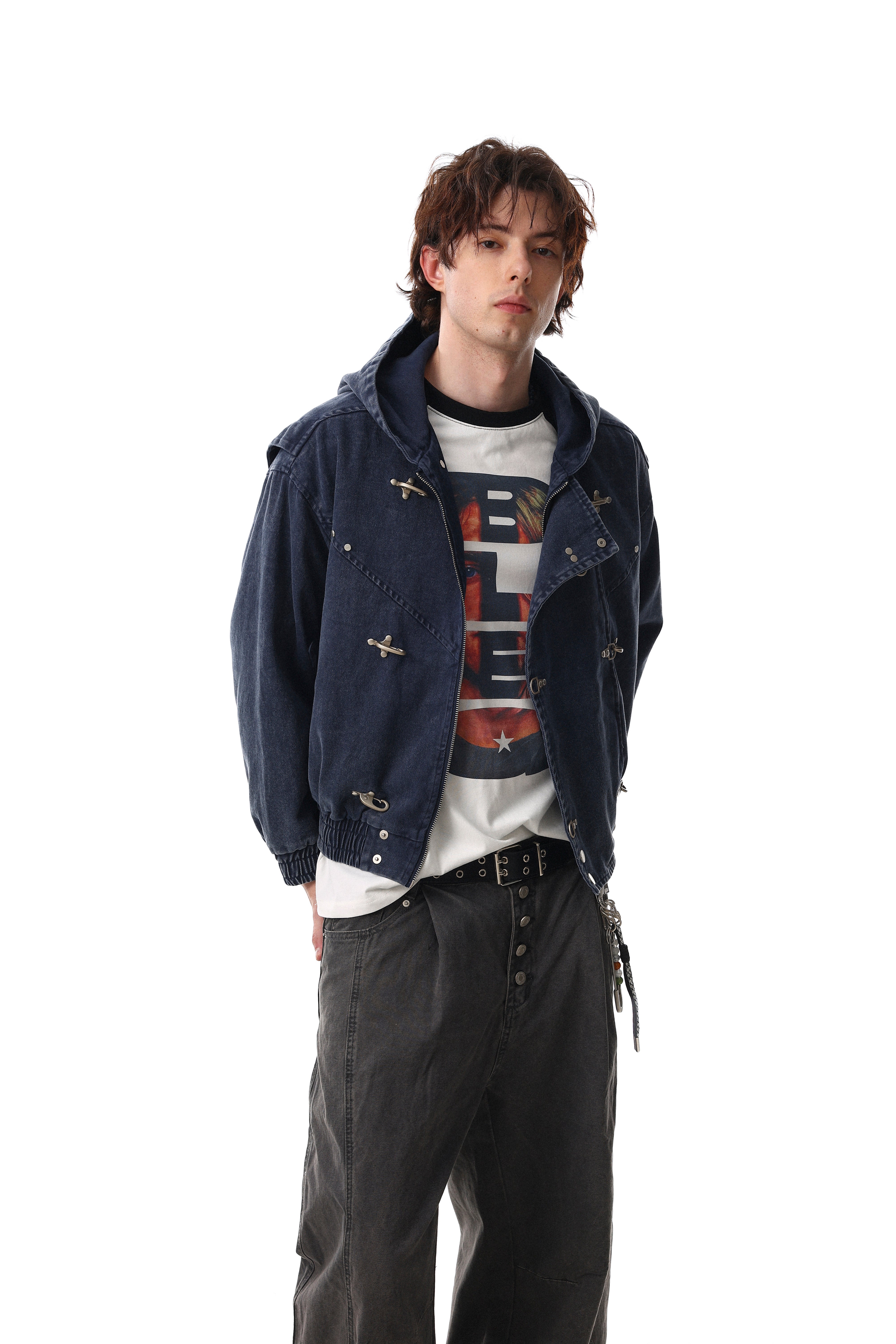 3-6-5.shop Buckle Detail Washed Hooded Jacket