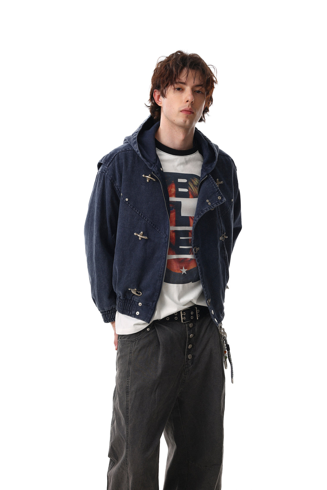 3-6-5.shop Buckle Detail Washed Hooded Jacket