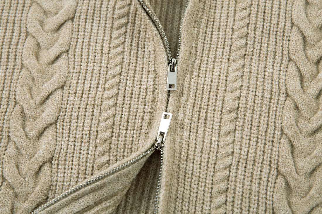 3-6-5.shop Cable Knit Zip-Up Sweater Jacket