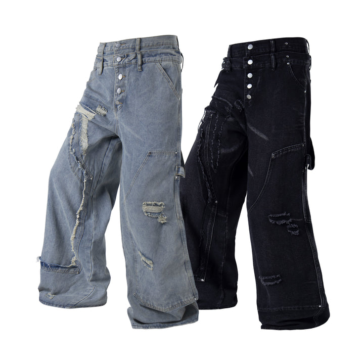 3-6-5.shop Distressed Panel Denim Pants