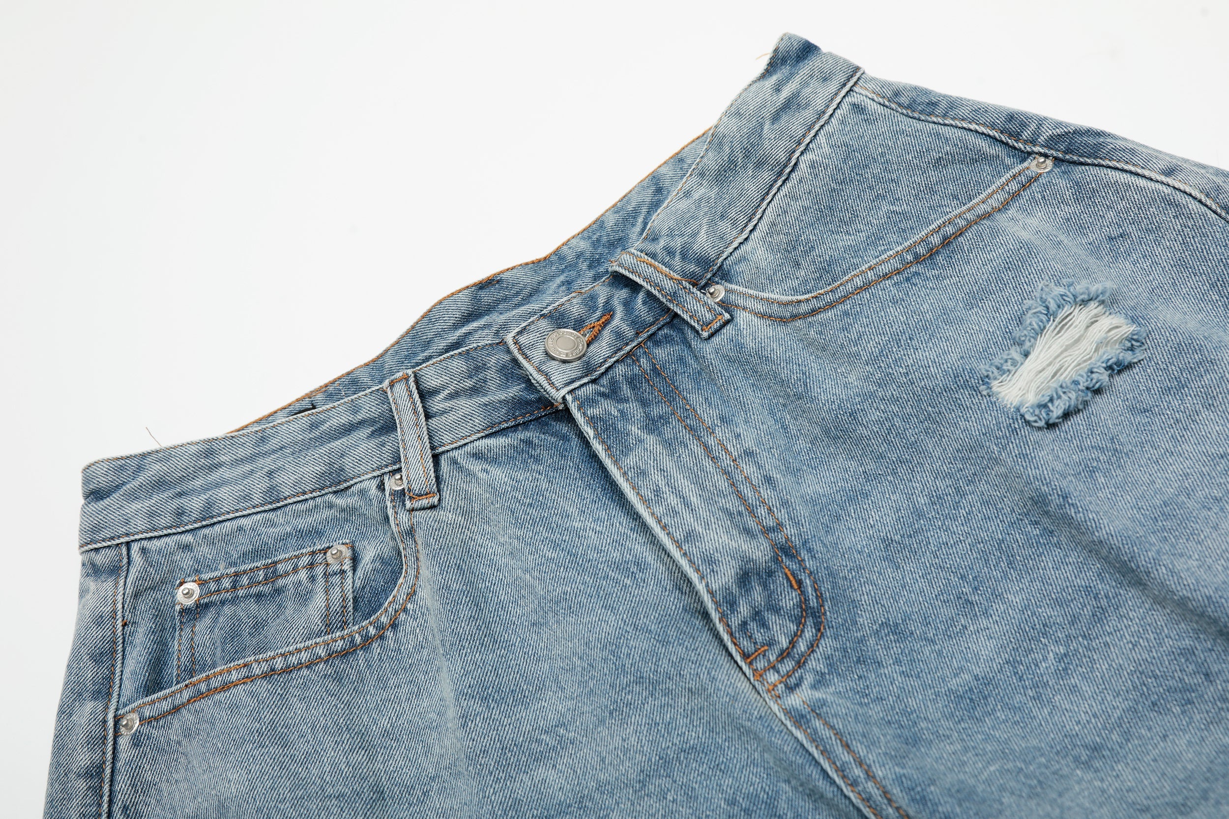 3-6-5.shop Destroyed Fringe Denim Shorts