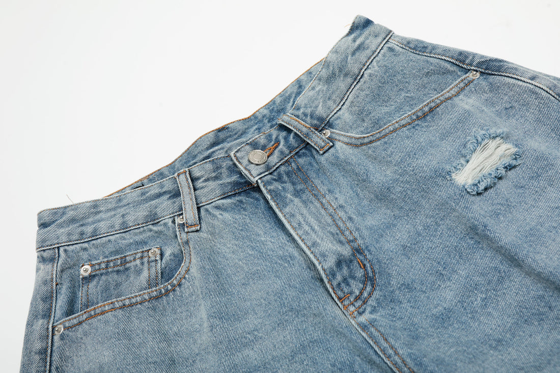 3-6-5.shop Destroyed Fringe Denim Shorts