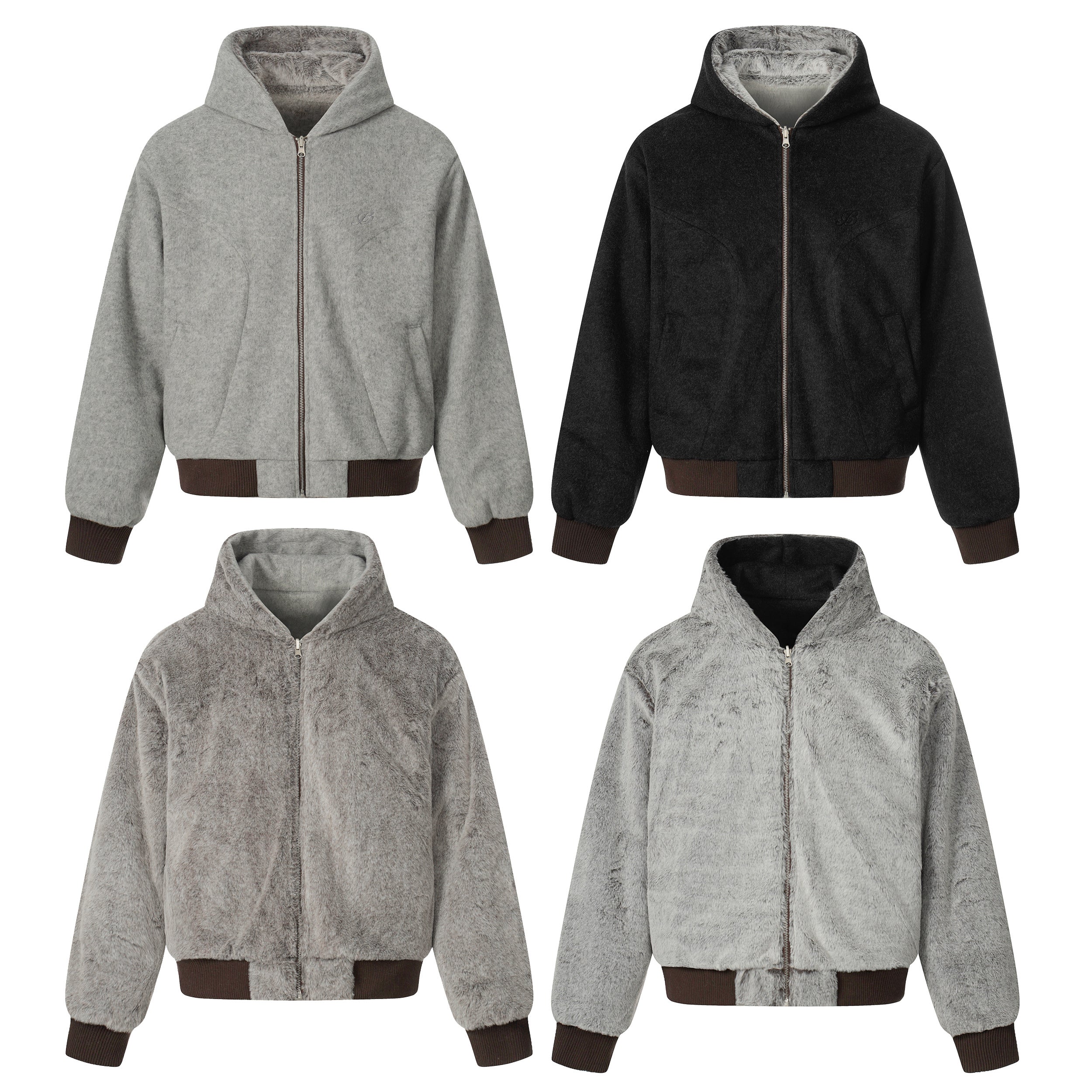 3-6-5.shop Wool Blend Fleece Hooded Bomber Jacket