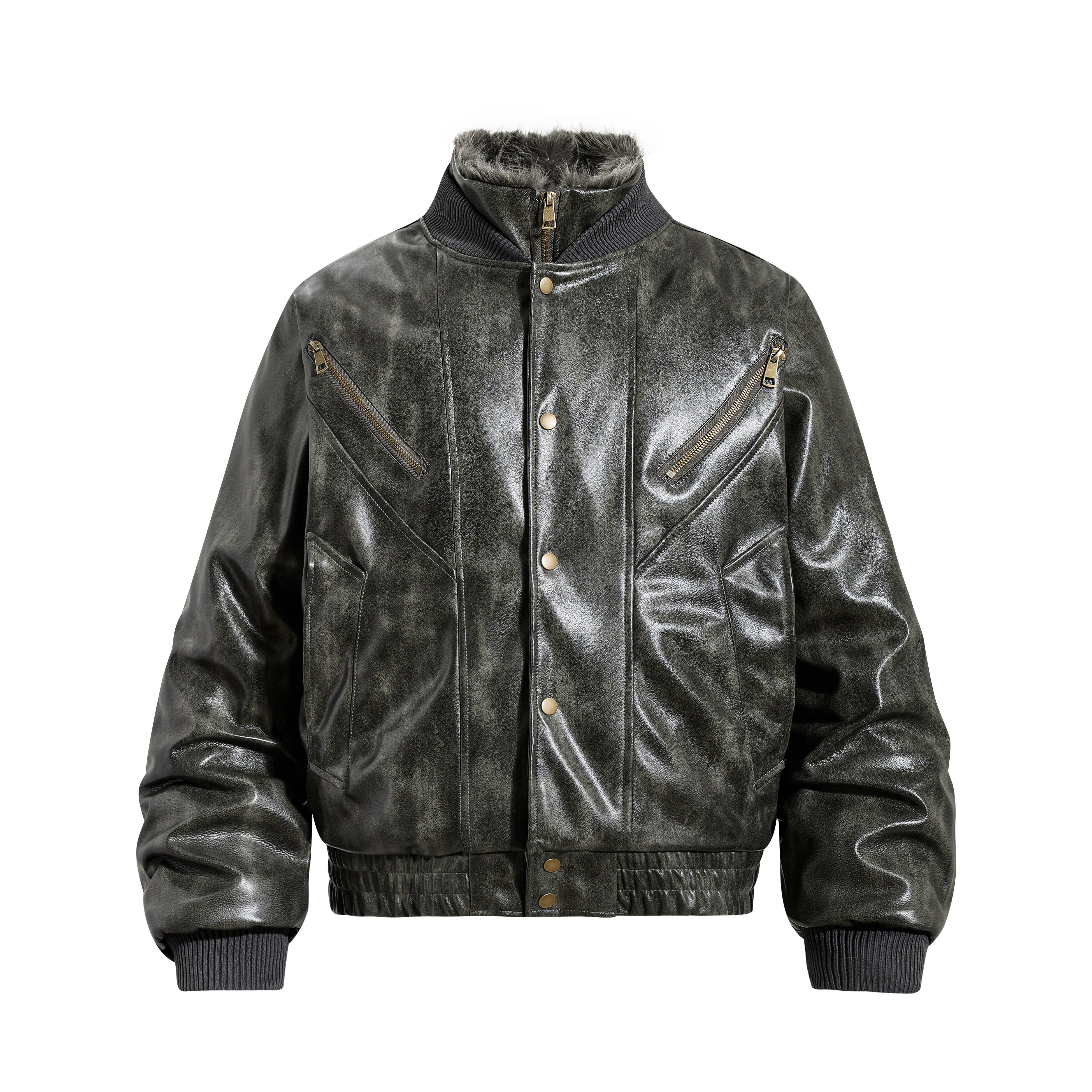 3-6-5.shop Faux Leather Bomber Jacket