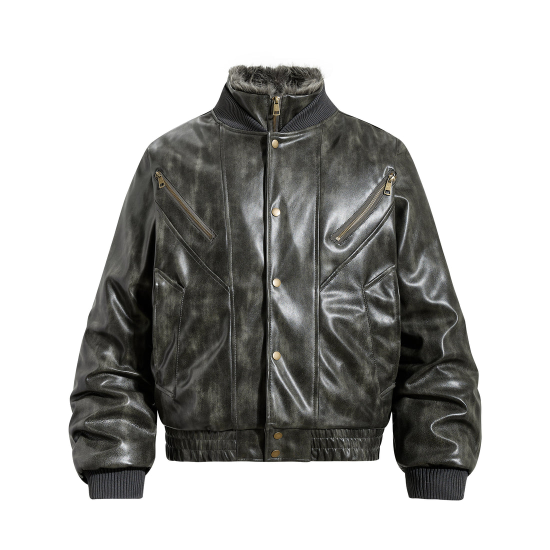 3-6-5.shop Faux Leather Bomber Jacket