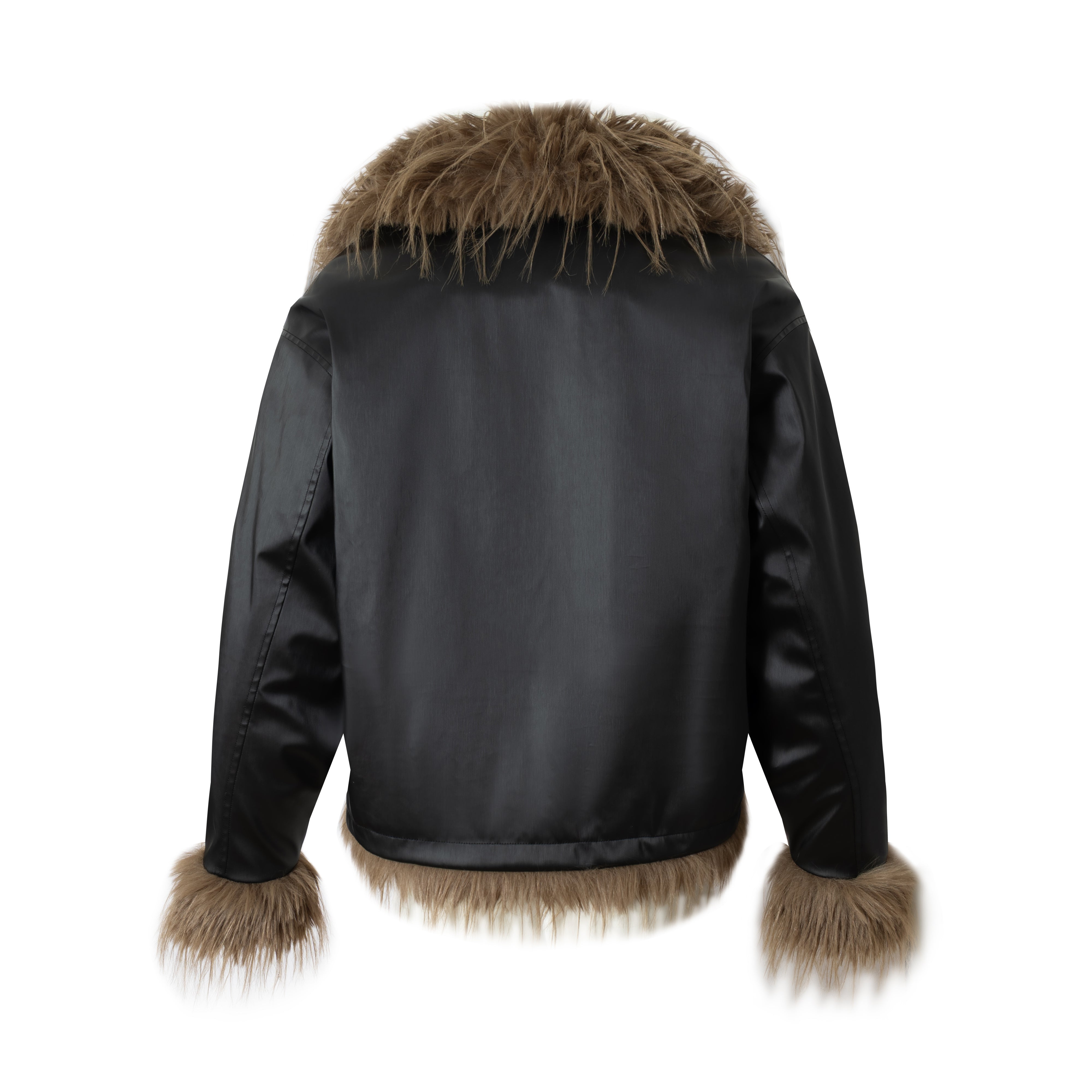 3-6-5.shop Faux-Leather Fur Trim Jacket
