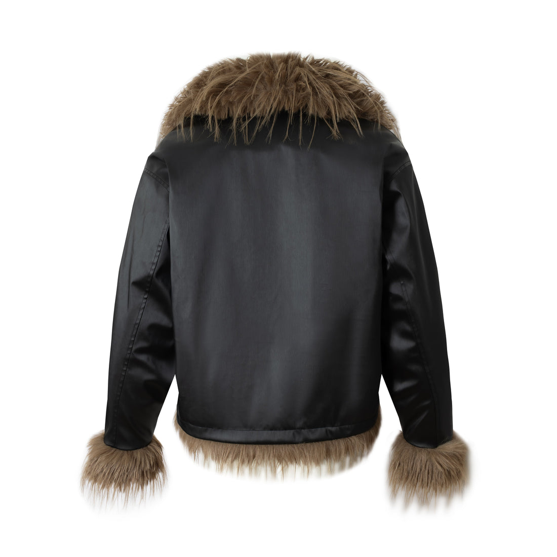 3-6-5.shop Faux-Leather Fur Trim Jacket