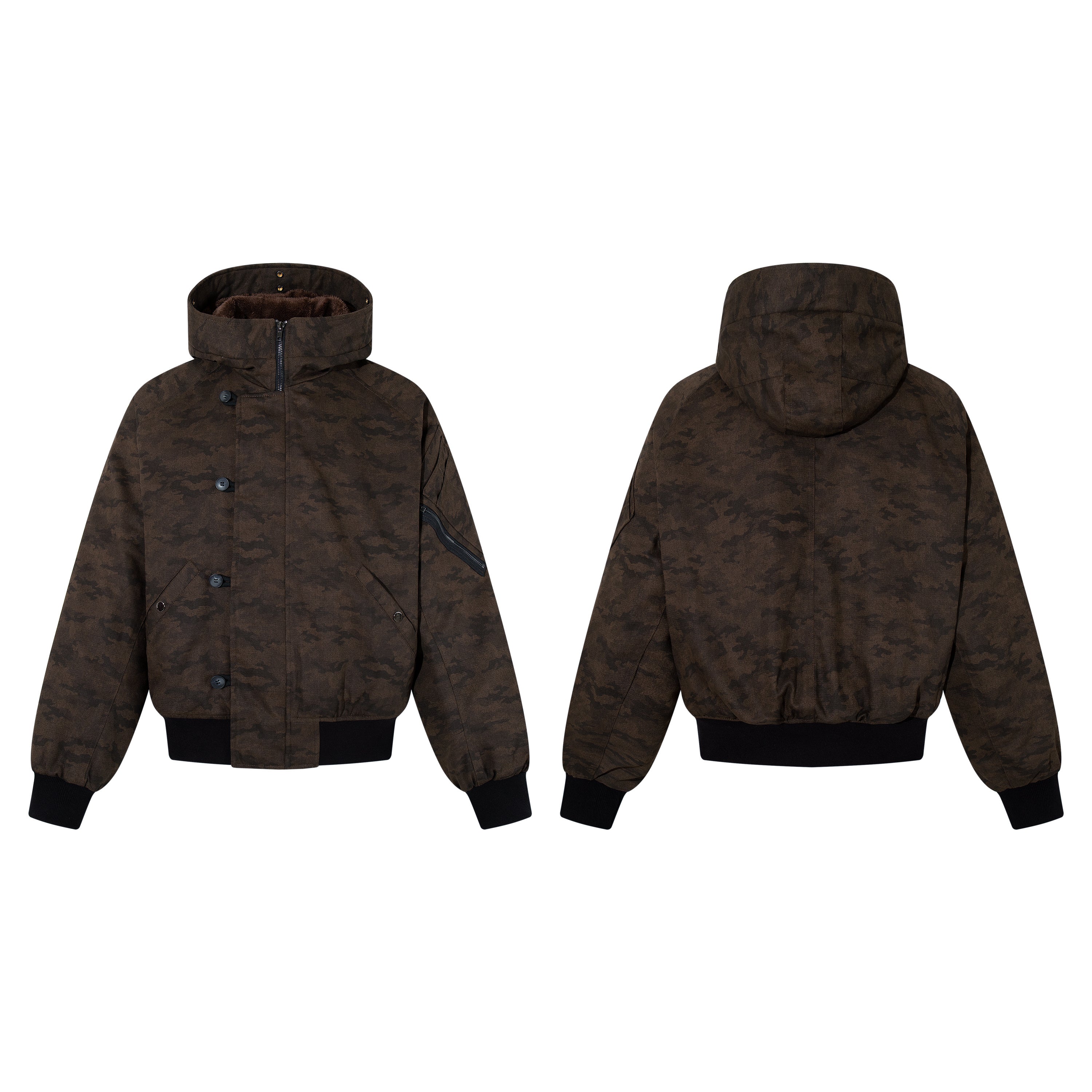 3-6-5.shop Camo Fur Hood Bomber Jacket