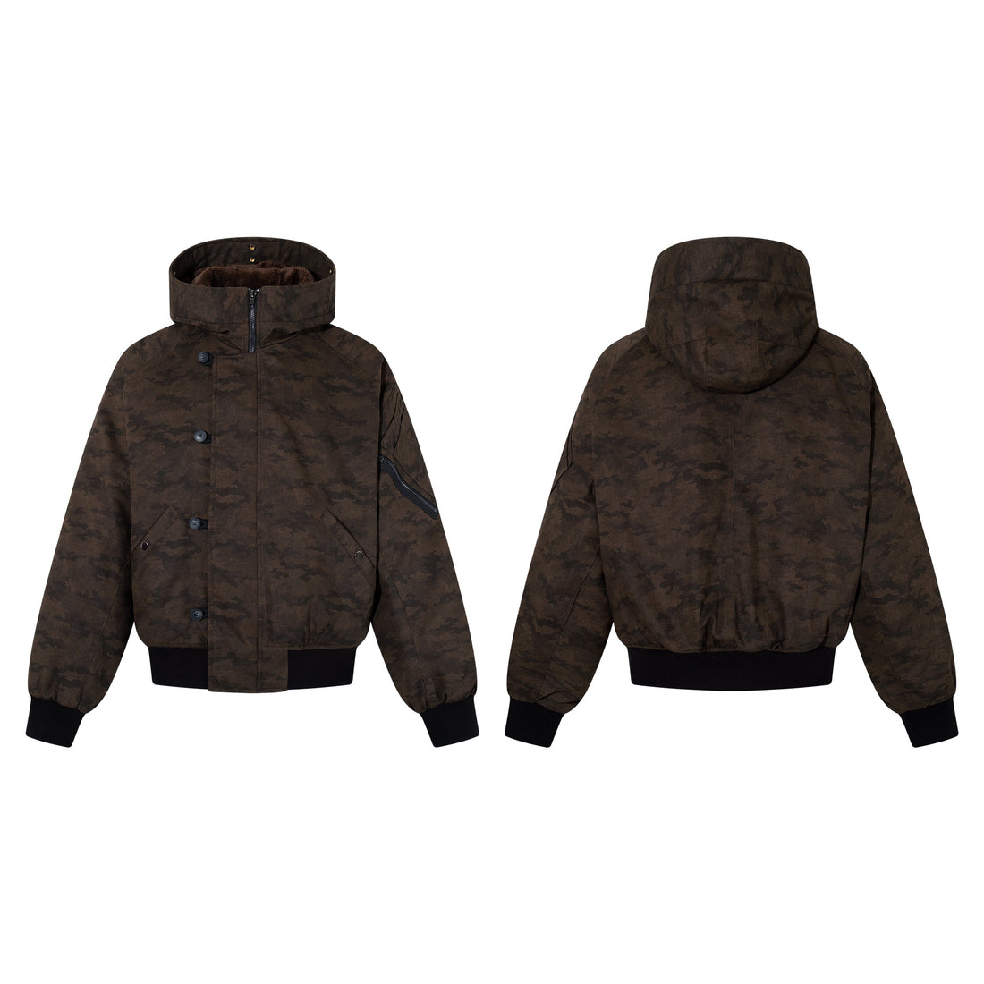 3-6-5.shop Camo Fur Hood Bomber Jacket