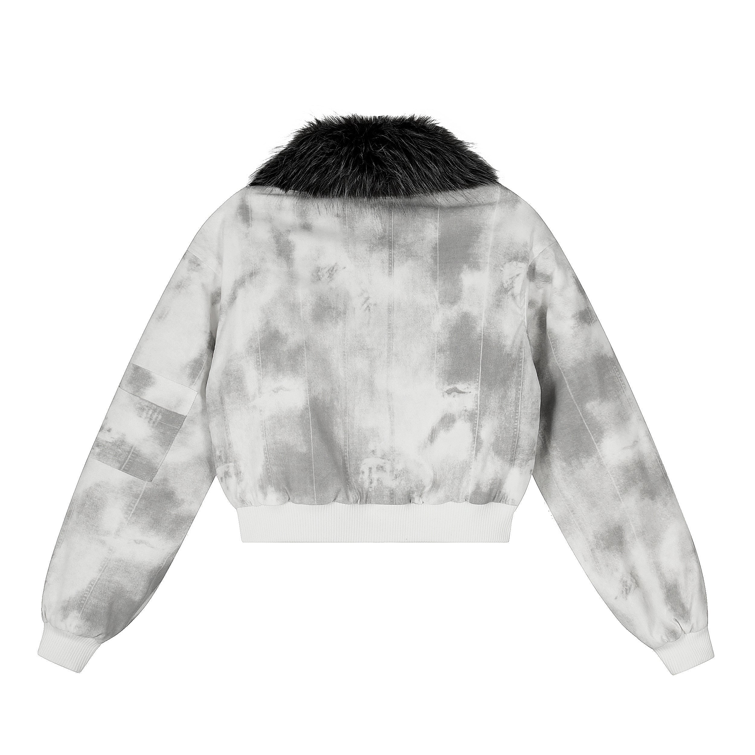 3-6-5.shop Tie-Dye Faux Fur Collar Bomber Jacket