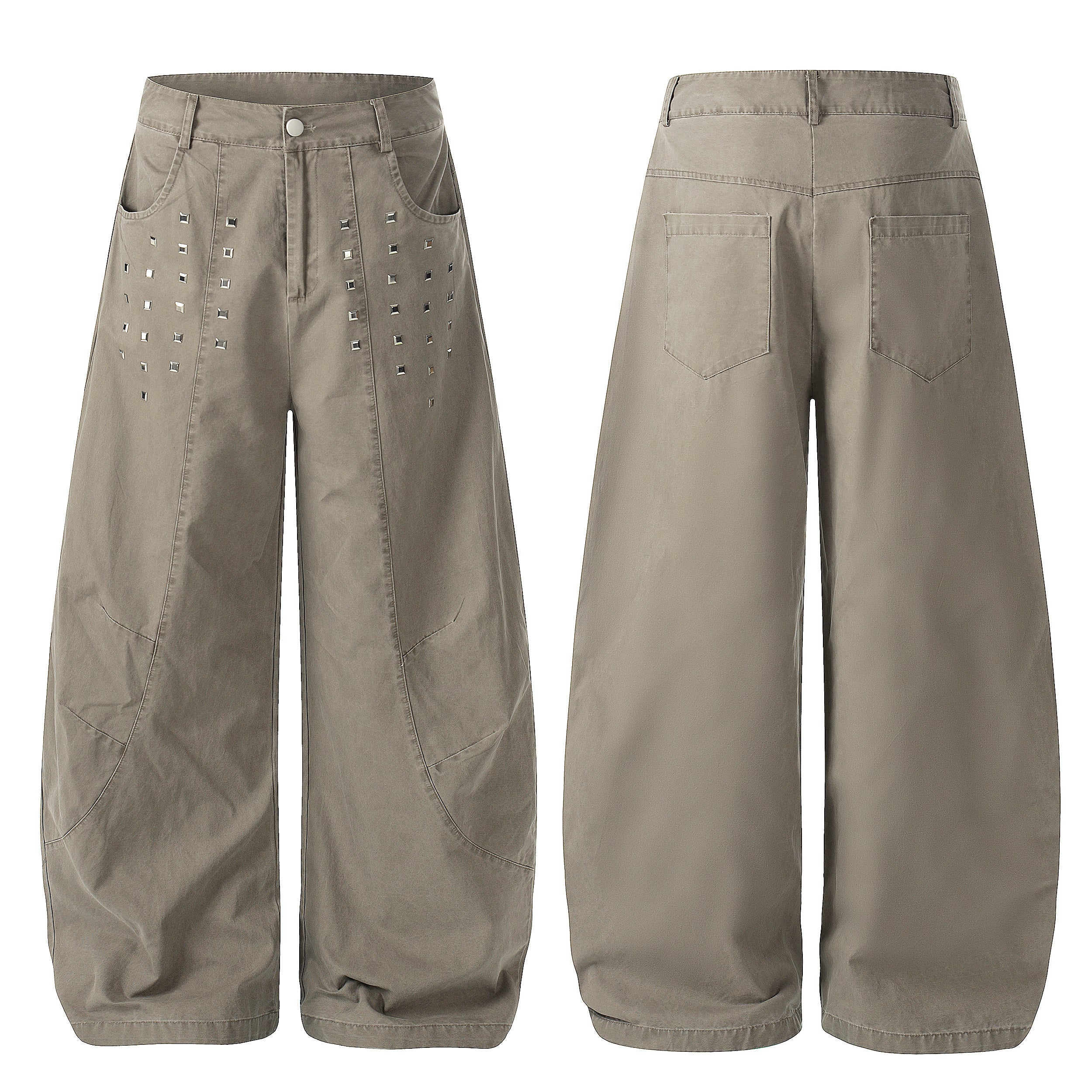 3-6-5.shop Stud Detail Wide-Leg Pants