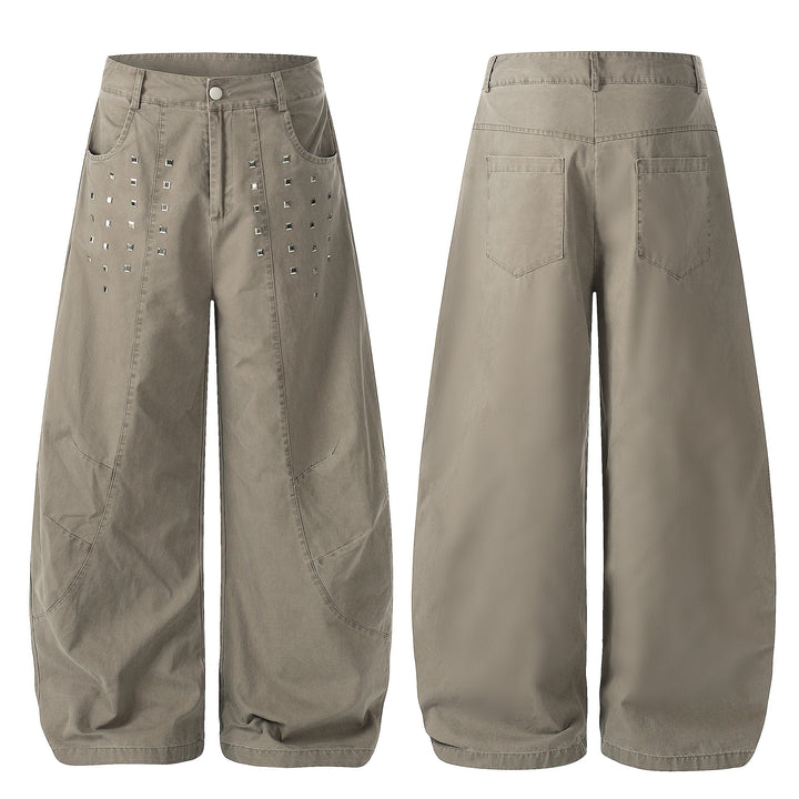 3-6-5.shop Stud Detail Wide-Leg Pants