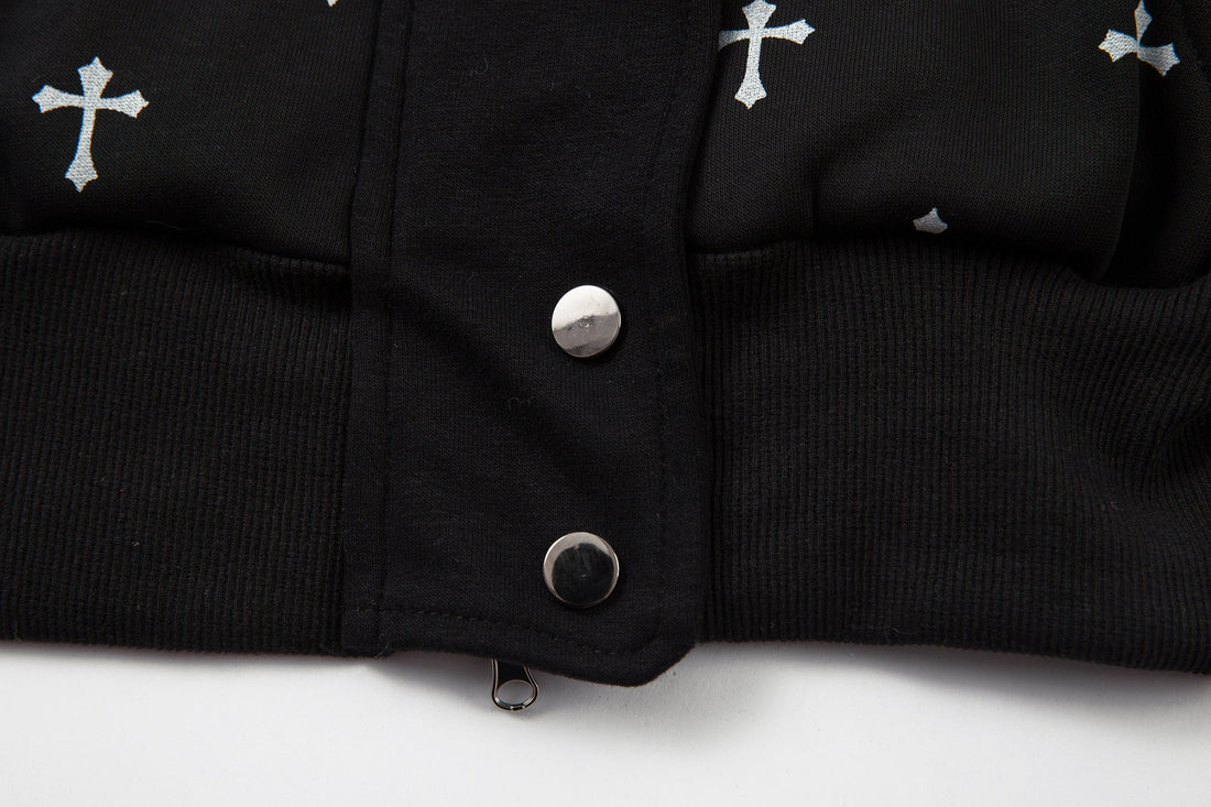 3-6-5.shop Cross Print Faux Fur Hooded Jacket