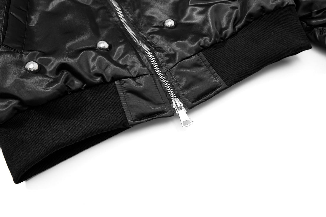 3-6-5.shop Faux Fur Collar Glossy Bomber Jacket