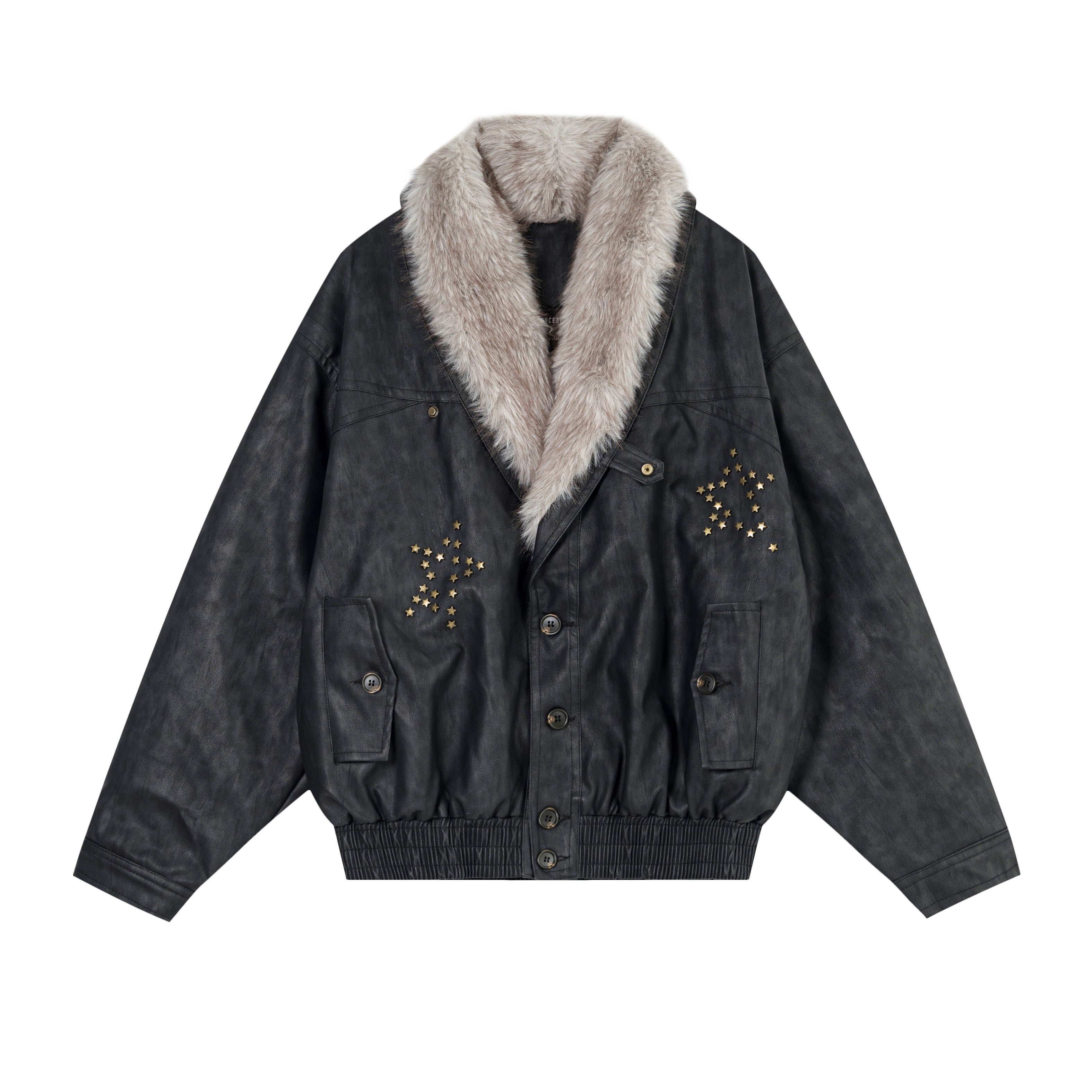 3-6-5.shop Fur-Collar Studded PU Jacket