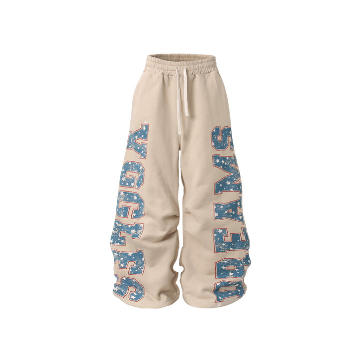 3-6-5.shop Fleece-Lined Retro Letter Wide-Leg Sweatpants