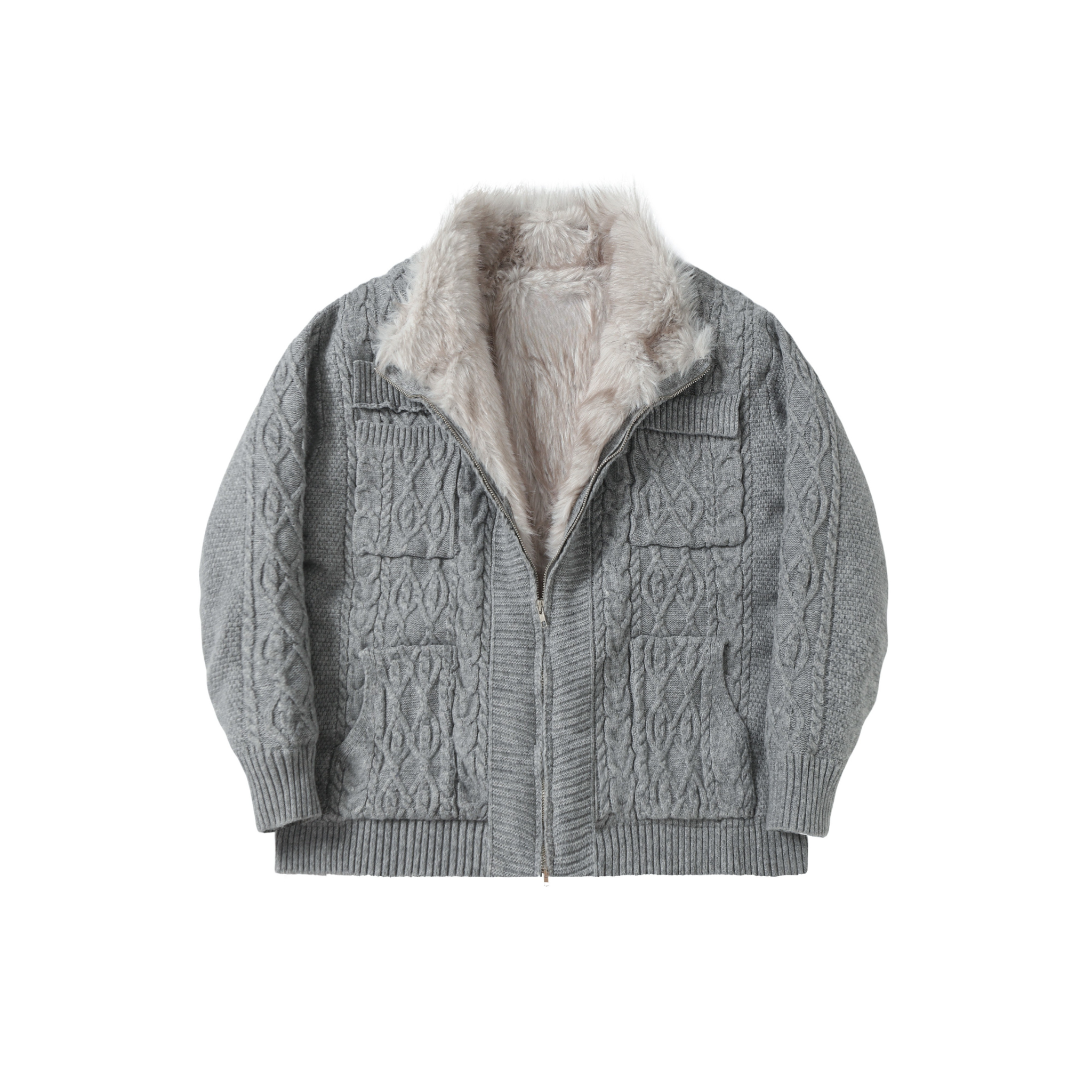 3-6-5.shop Fleece-Lined Cable Knit Jacket