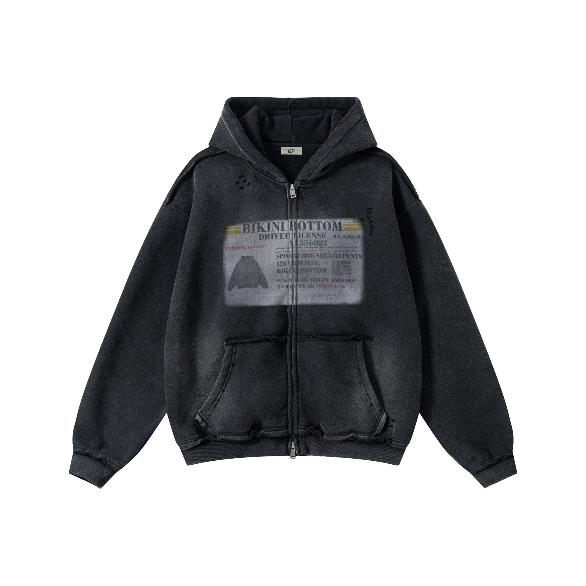 3-6-5.shop Vintage Wash Graphic Zip Hoodie