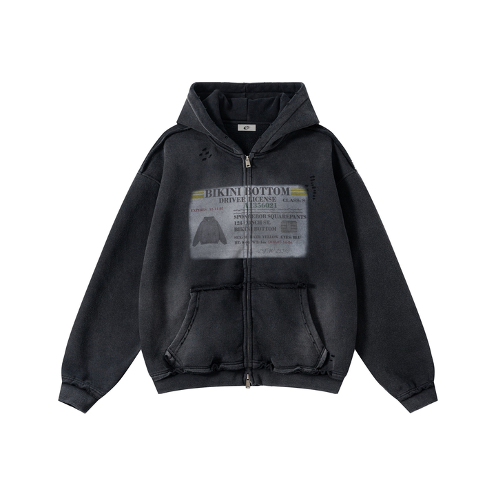3-6-5.shop Vintage Wash Graphic Zip Hoodie