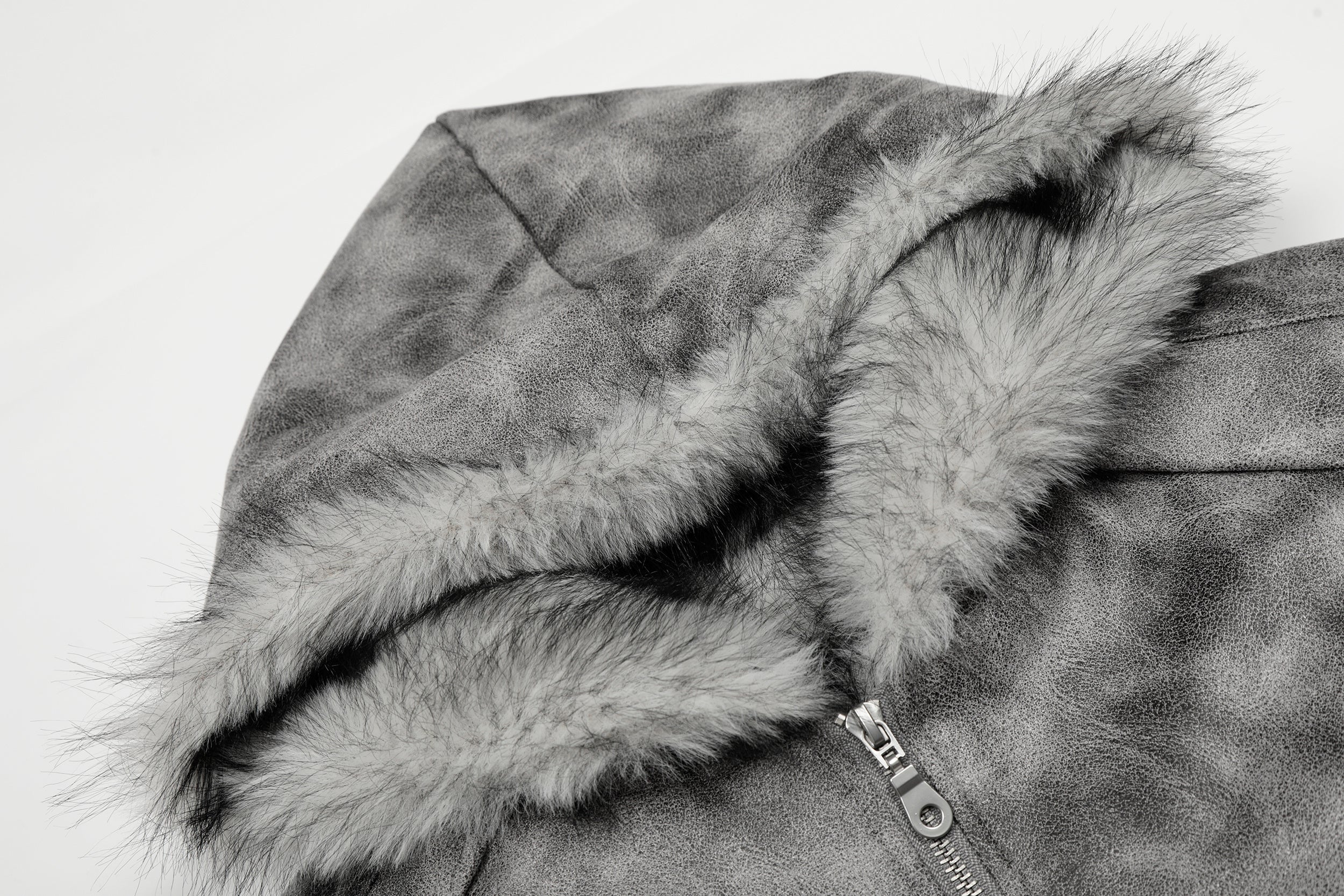 3-6-5.shop Washed Faux-Fur Hooded Jacket
