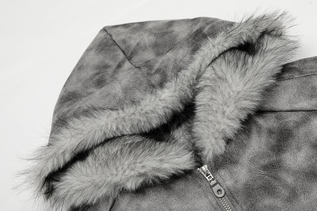 3-6-5.shop Washed Faux-Fur Hooded Jacket