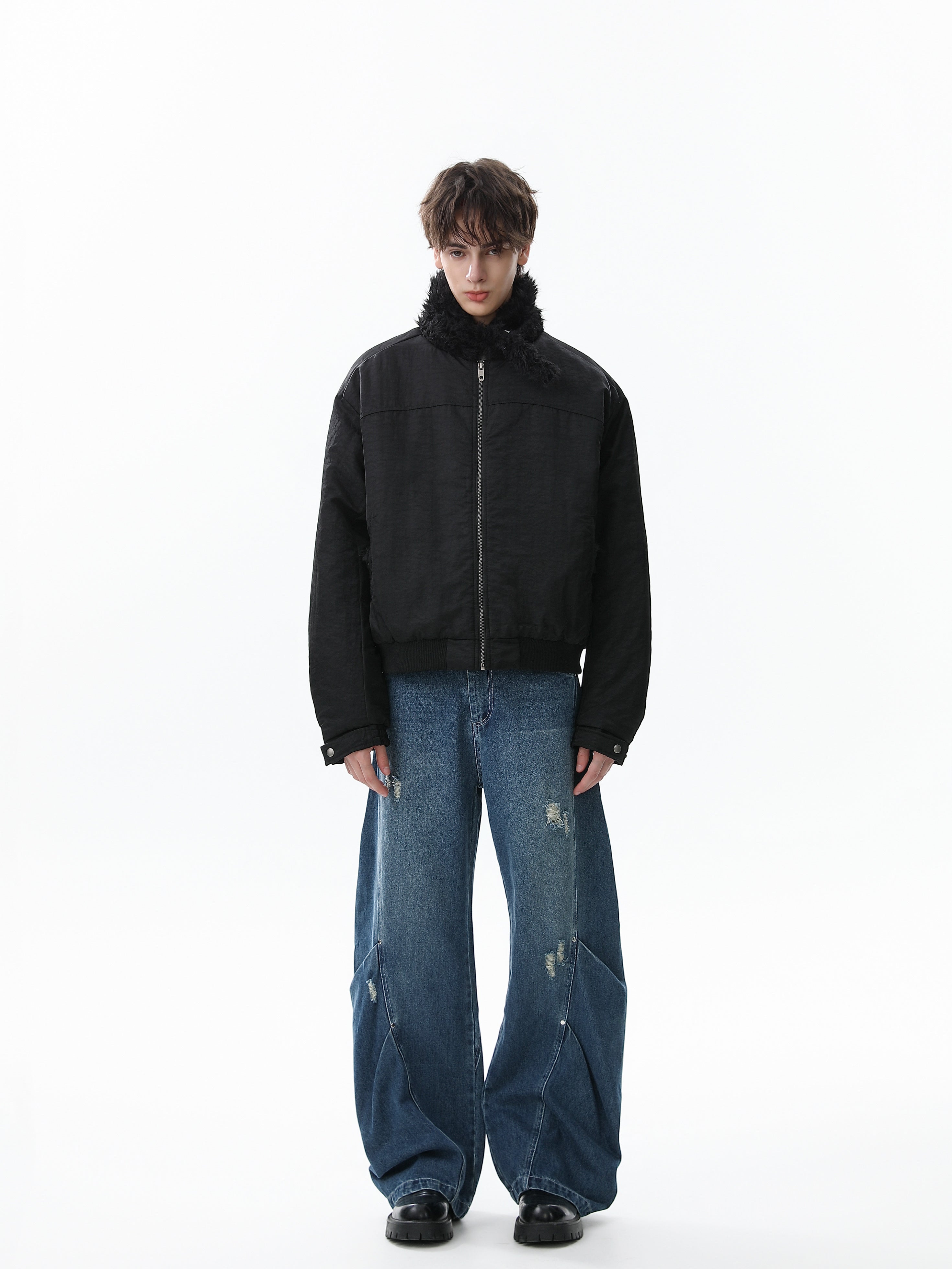 3-6-5.shop Faux Fur Collar Bomber Jacket