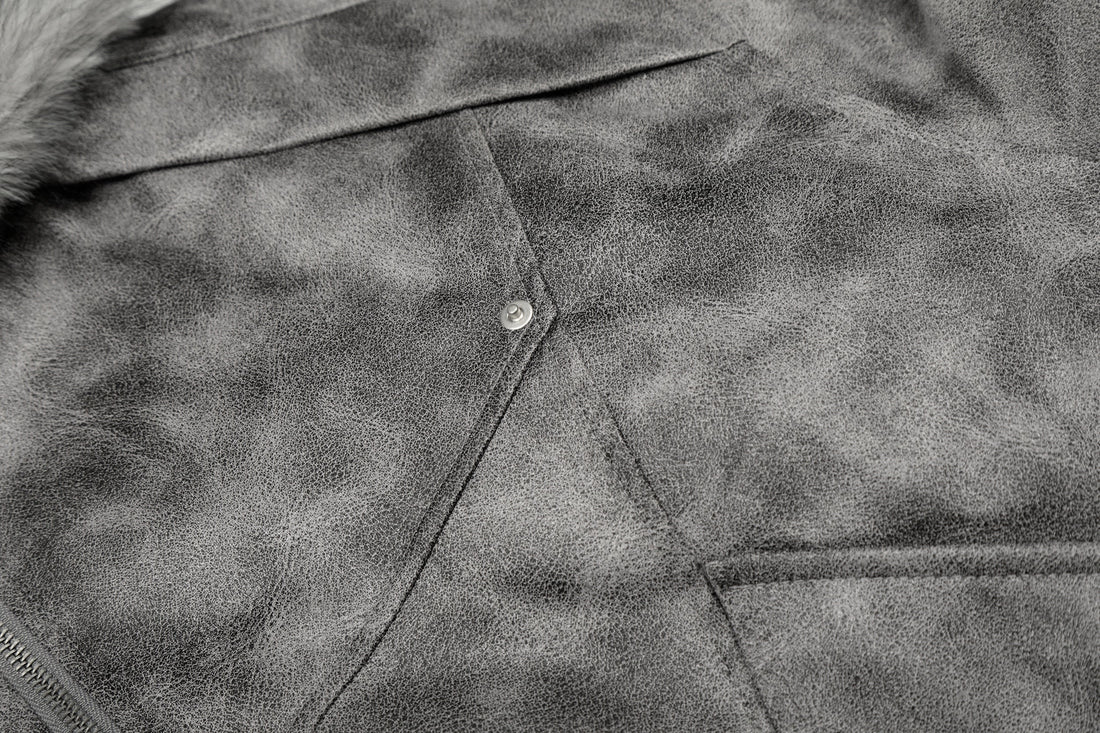 3-6-5.shop Washed Faux-Fur Hooded Jacket